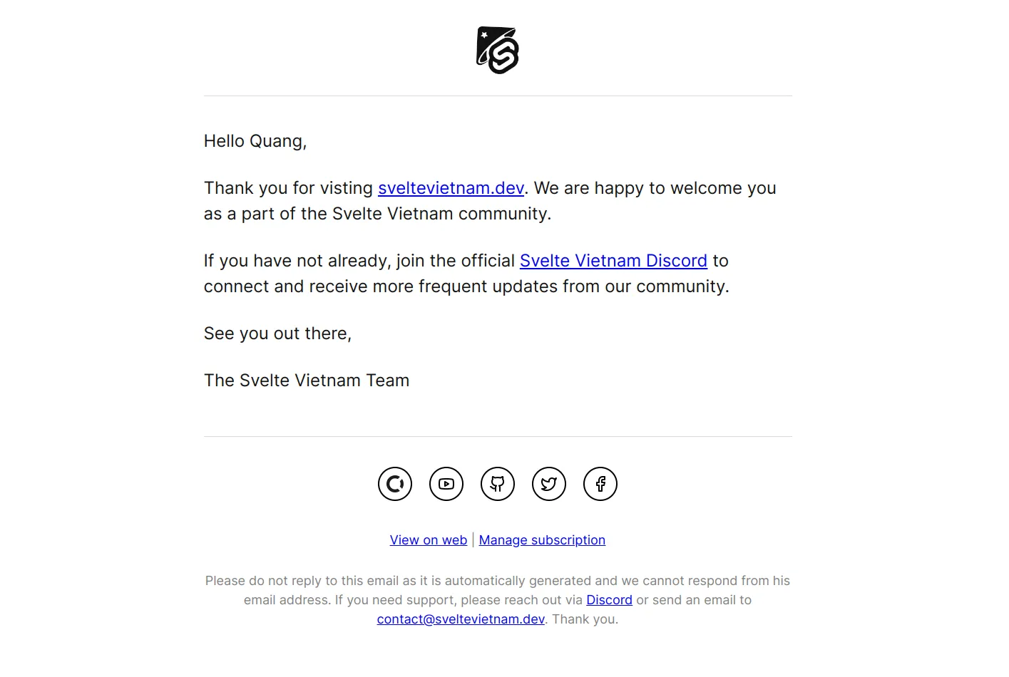 screenshot of registration confirmation email